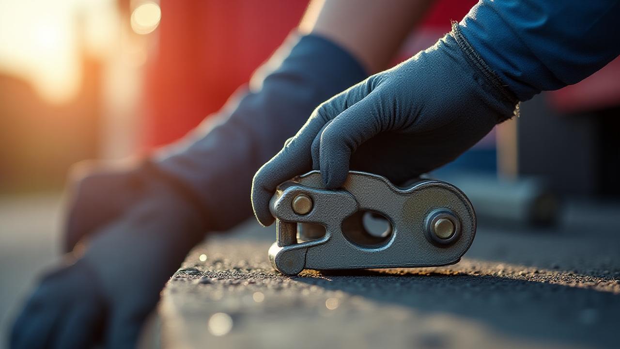 JDB Transportation driver performing a rigorous multi-point safety check on equipment straps